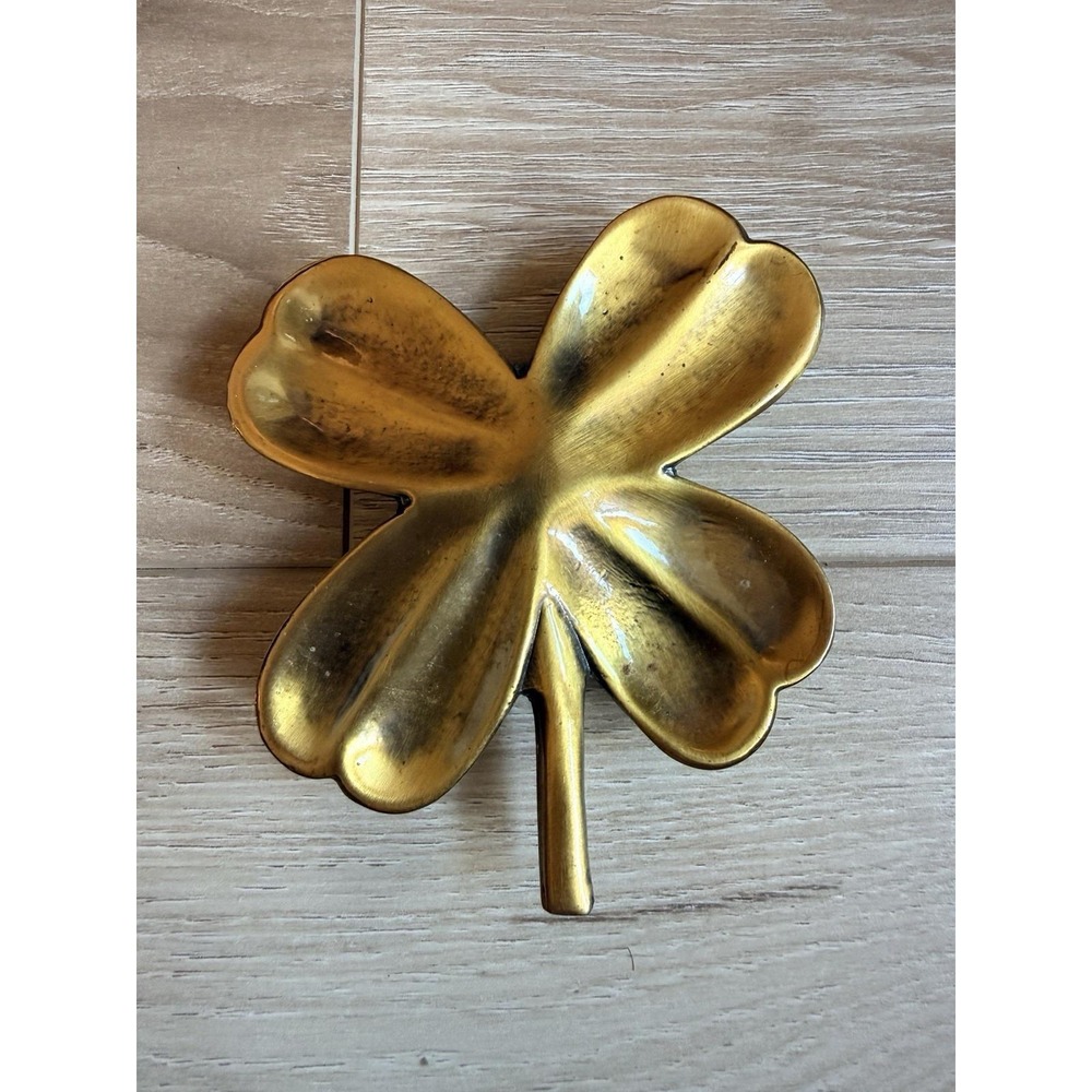 Brass 4 Leaf Clover Paper Weight Lucky Home Decor Collectible Gift